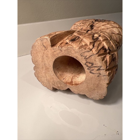 Vintage Hand Carved Smith & Hawken Owl Figurine Wooden Figure Metal Eyes 6”T 4”W - Picture 4 of 4